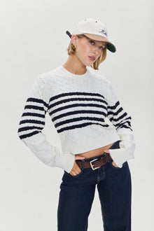 Varsity Striped Cable Knit Sweater Ivory