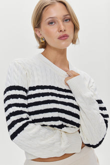 Varsity Striped Cable Knit Sweater Ivory