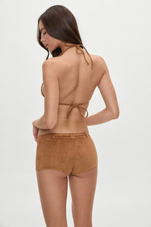 BELLA HADID Wrangler Booty Shorts Sunkissed Suede
