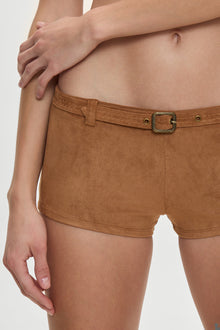 BELLA HADID Wrangler Booty Shorts Sunkissed Suede