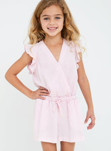 Girls |  Ruffle Sleeve Romper | Rose Petal