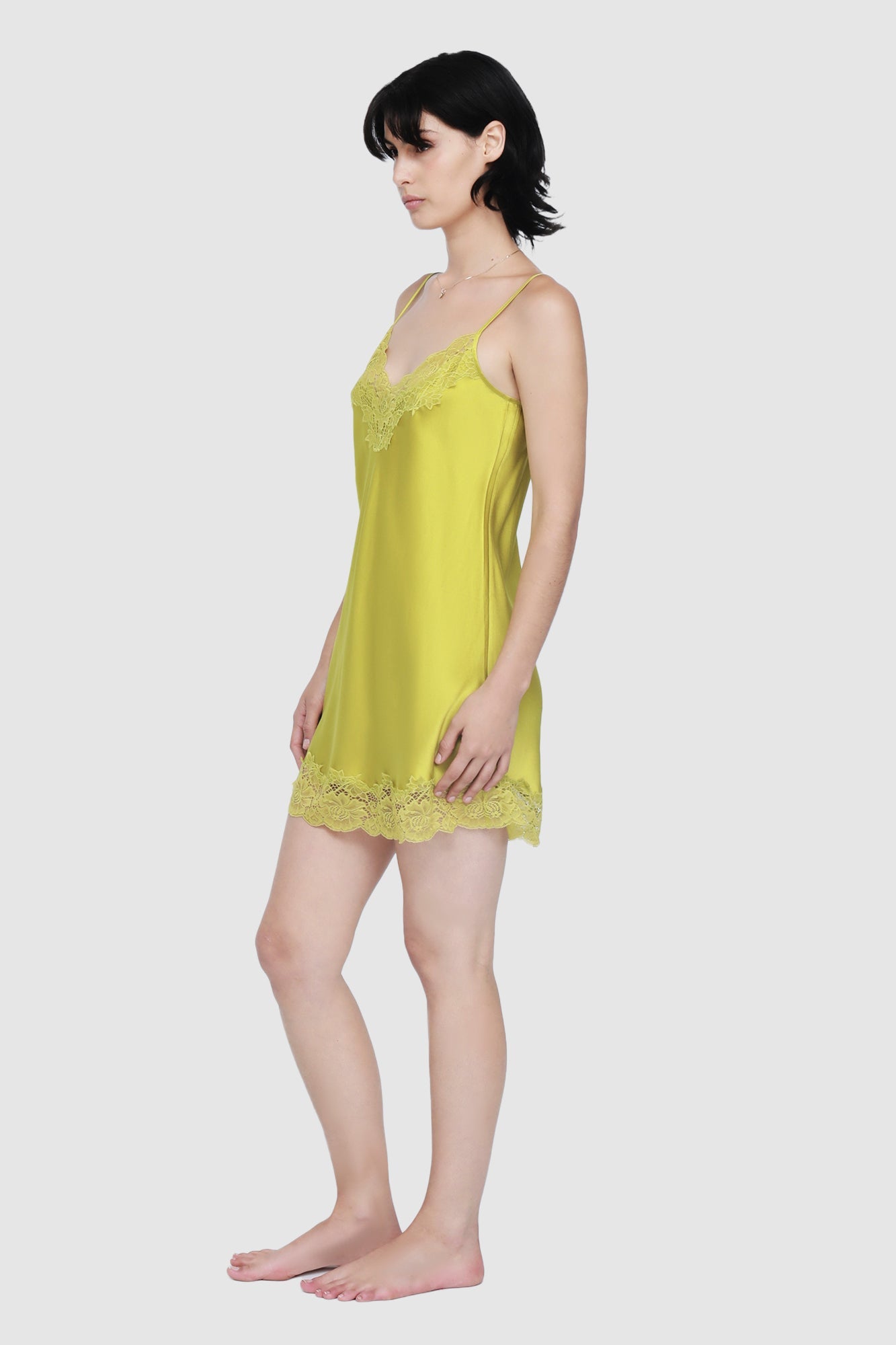 The Silk Lace Chemise By GINIA Chartreuse