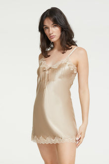 GINIA Silk Pintuck Chemise in Mink - 100% 19mm Silk Grade 6A