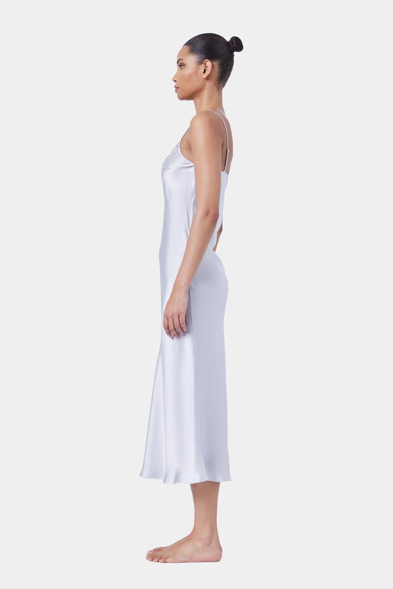 The Silk Lace Slip By GINIA In Silver