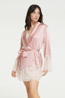 GINIA Lace Silk Robe in Bridal Rose - 100% 19mm Silk Grade 6A