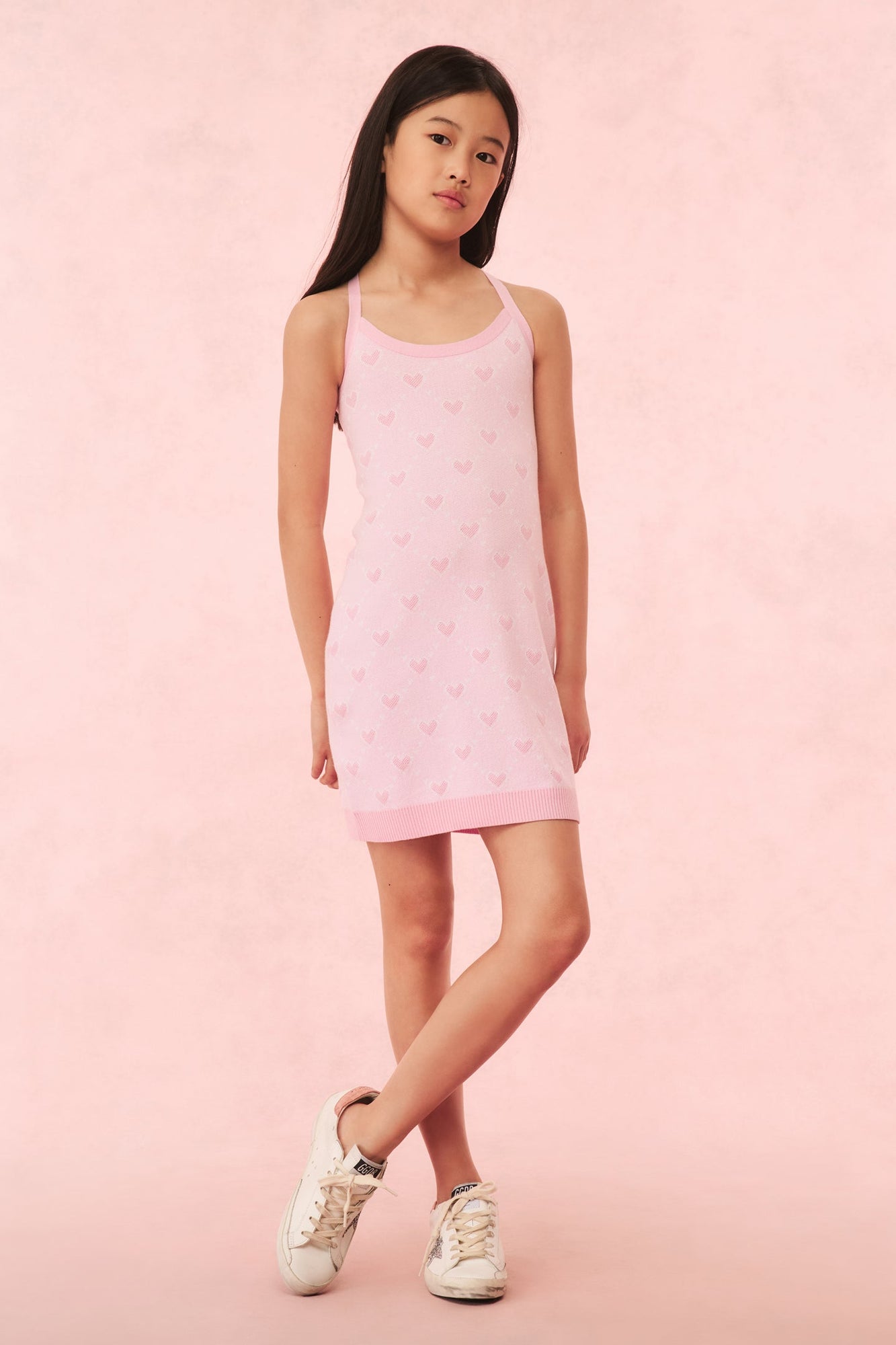 Girls Grisha Cotton Knit Heart Dress | Heart Rush Pink
