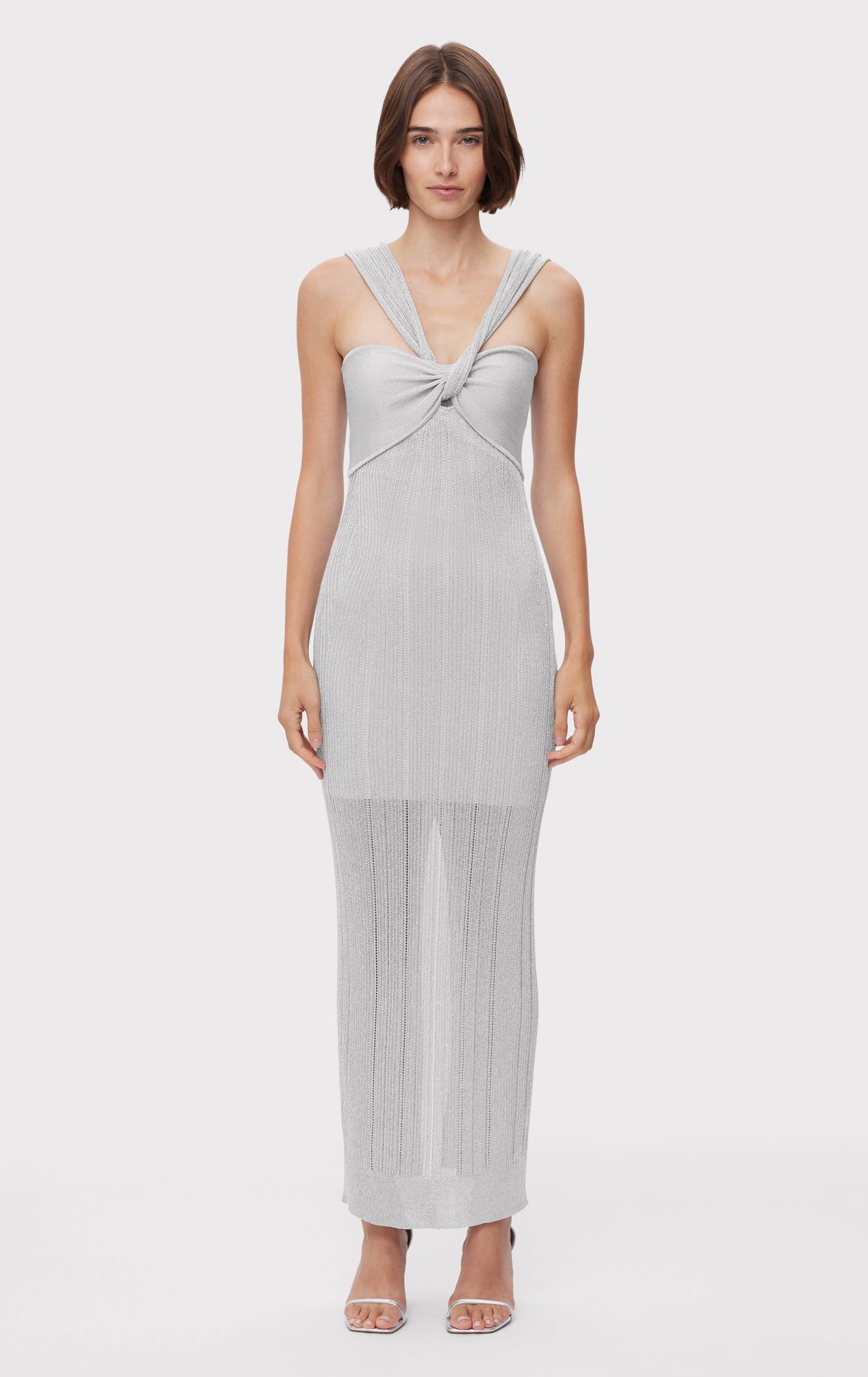 Metallic Textured Rib Gown | Metallic Silver