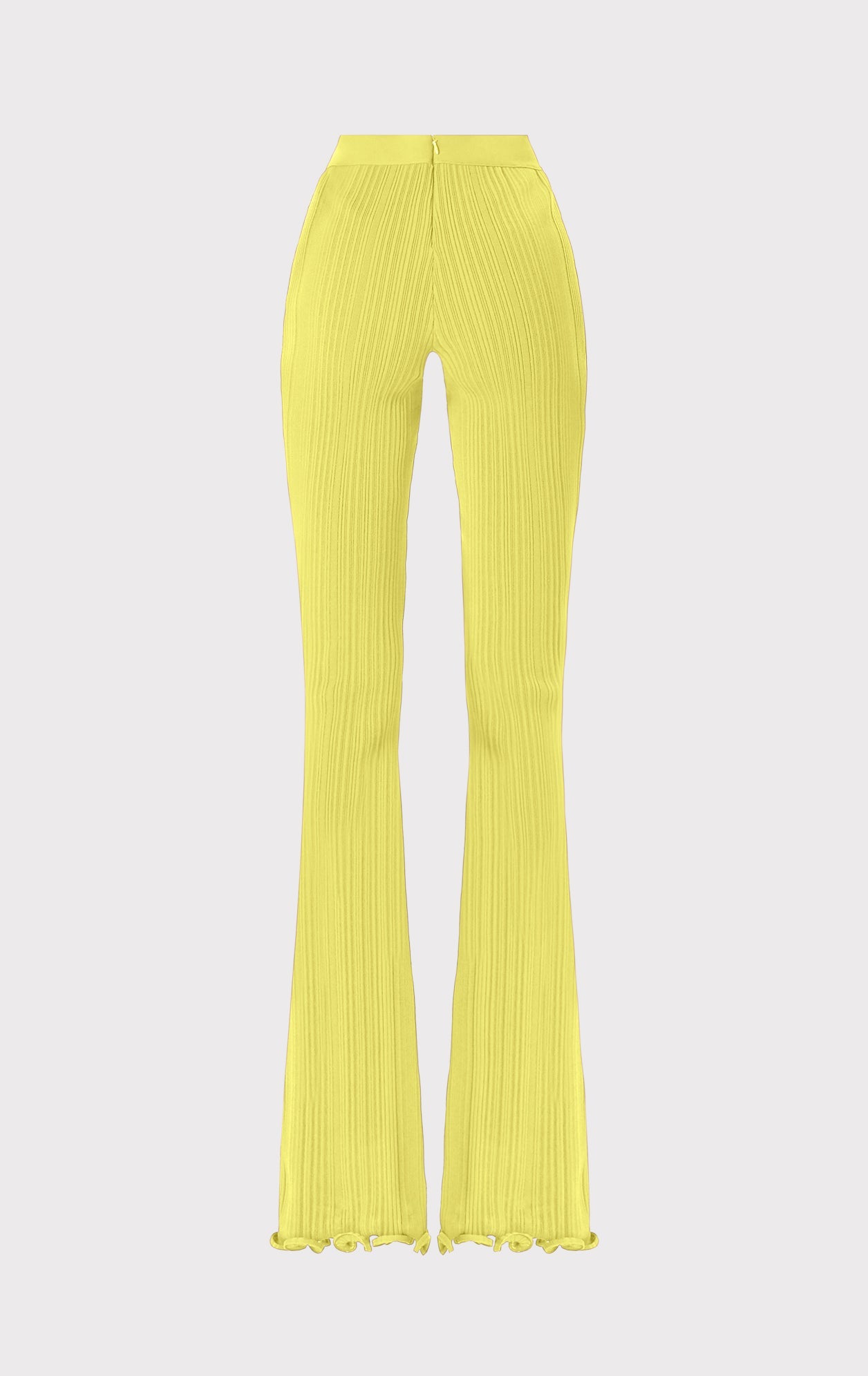 Ribbed Pants W/ Ruffled Hem | Chartreuse