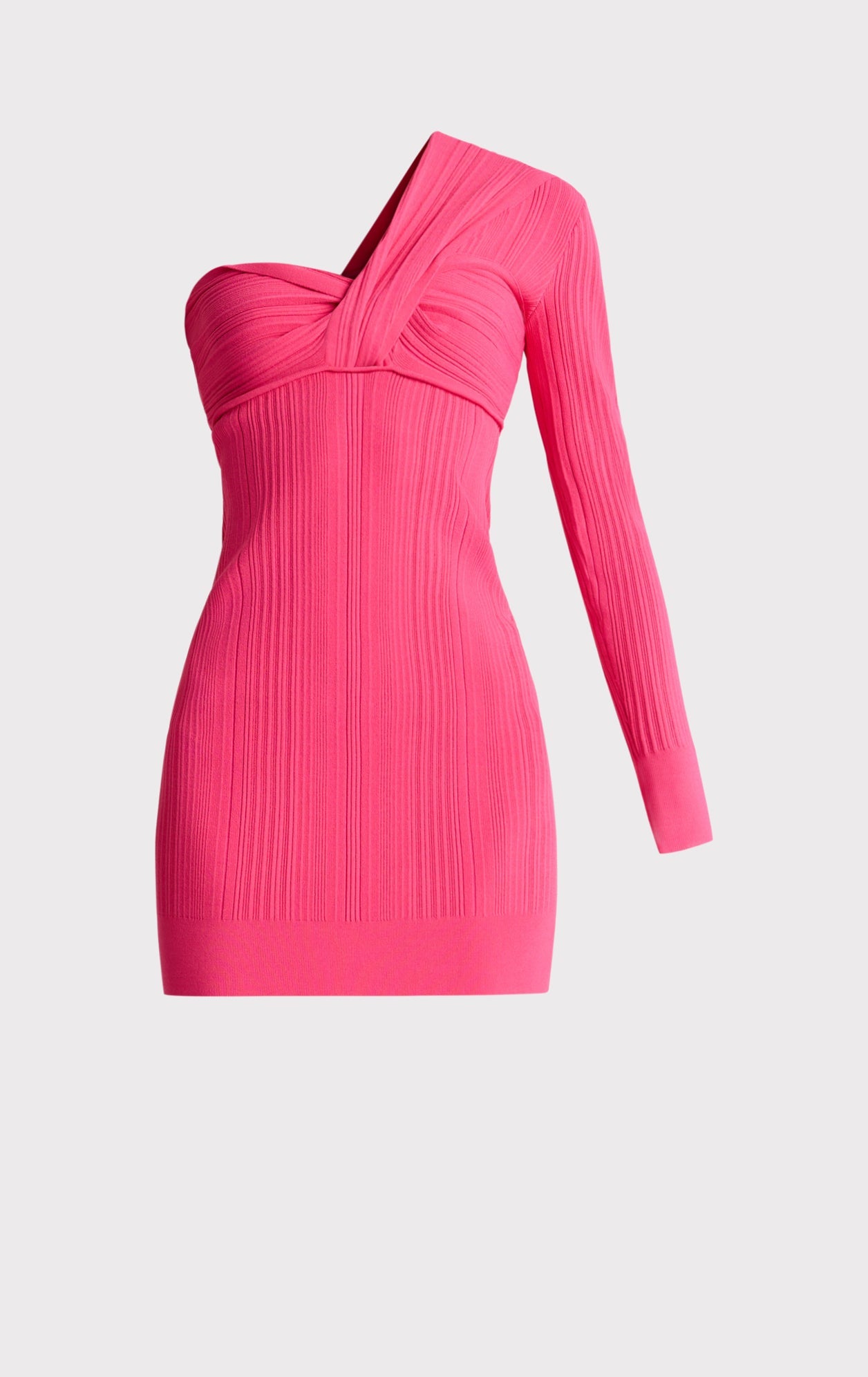 Variegated Rib Draped Asymmetrical Mini Dress | Neon Fuchsia