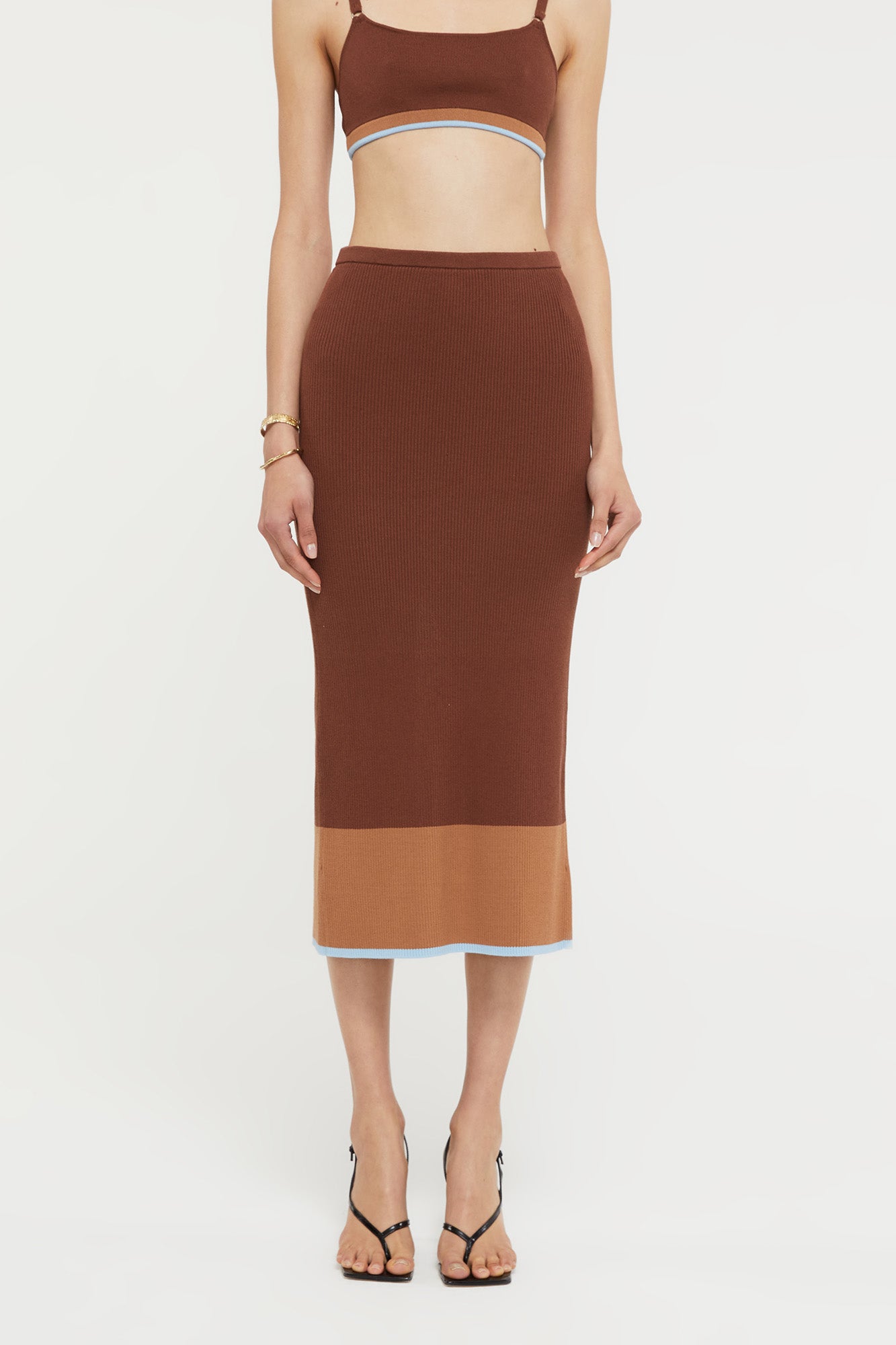 GINIA Hazel Skirt in Chocolate/Sky Blue