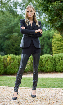 Petra Vegan Leather Combo Ponte Pant | Black