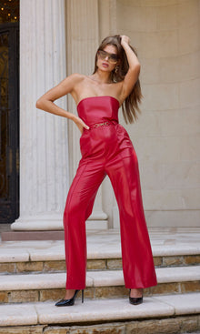 Cristelle Vegan Leather Jumpsuit | Ruby