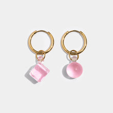 Pink Glass | Geo Earrings | Gold