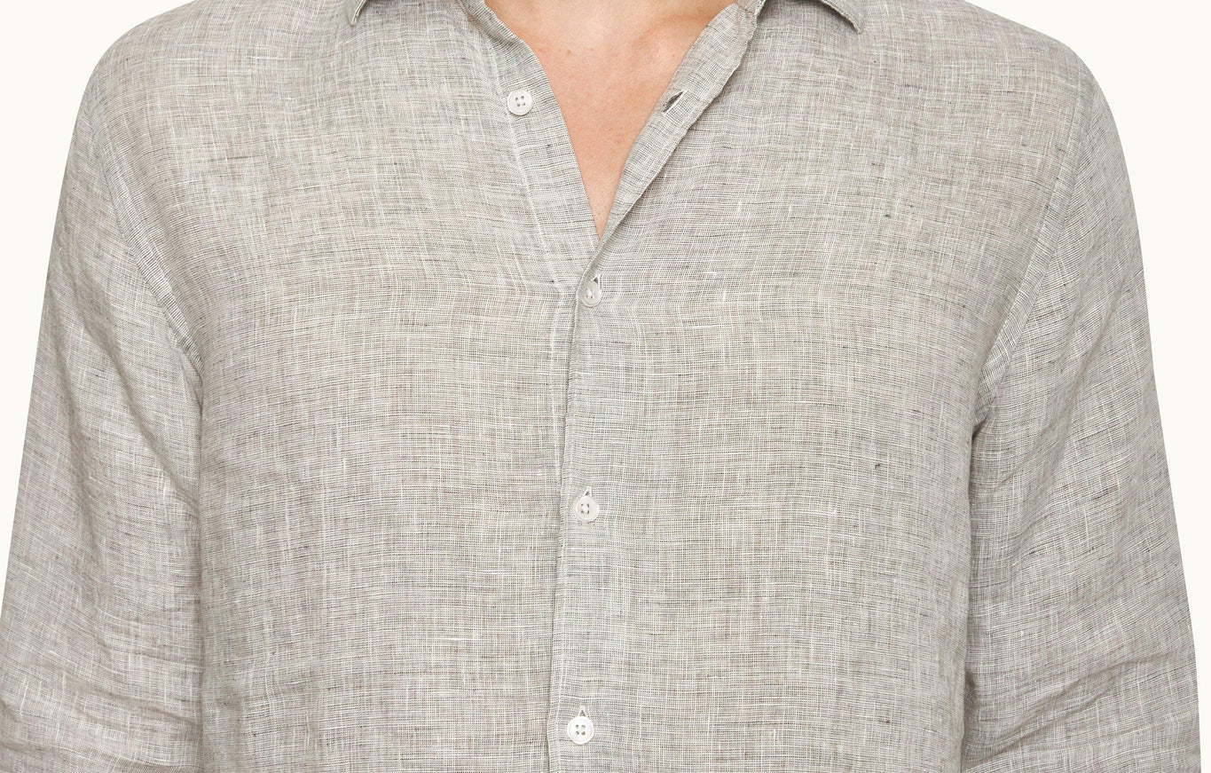 Giles Linen Classic Collar Tailored Fit Linen Shirt | Graphite/White