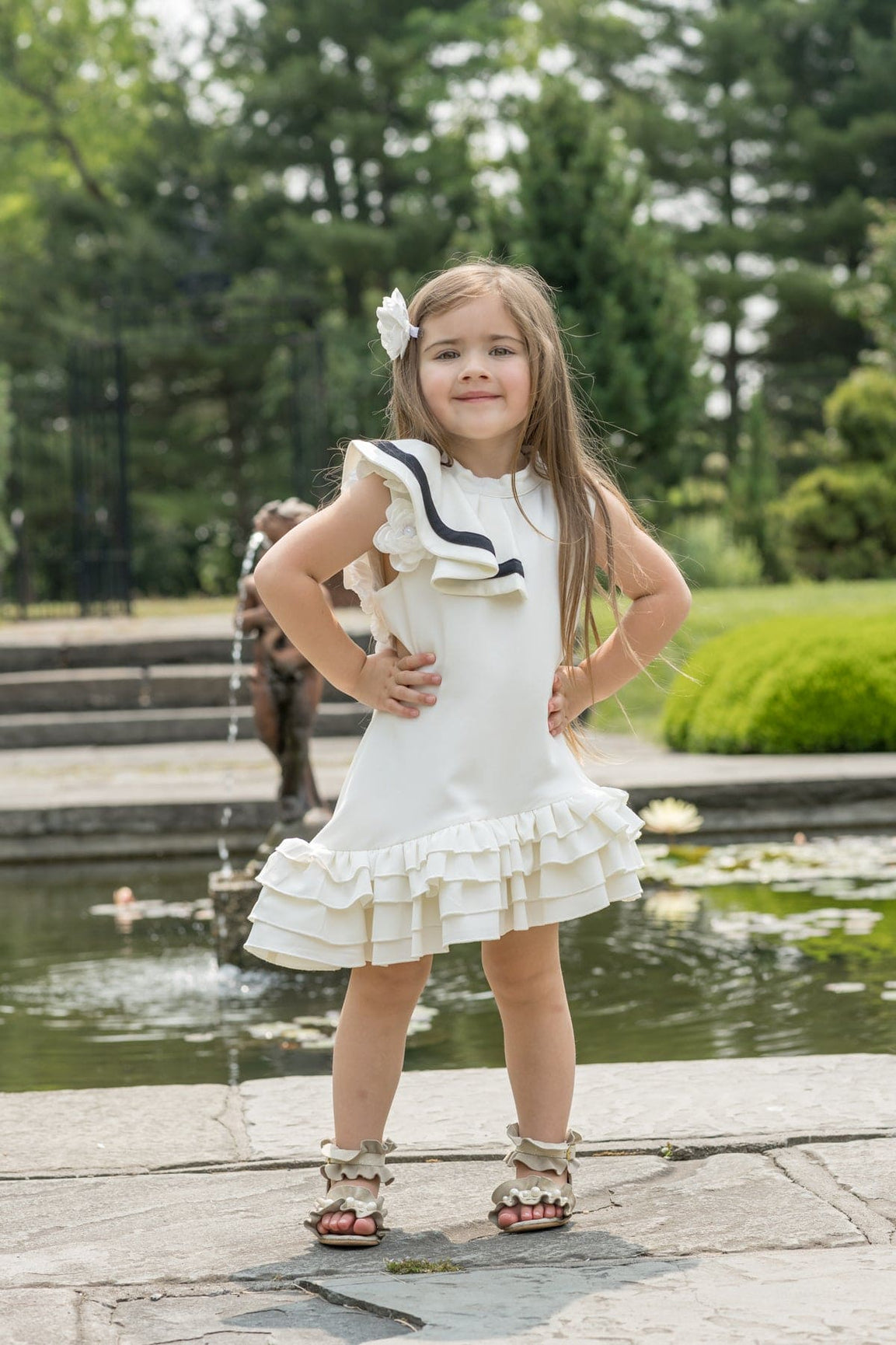 Girl | Alex Ruffle Dress with Contrast Line | White x Black