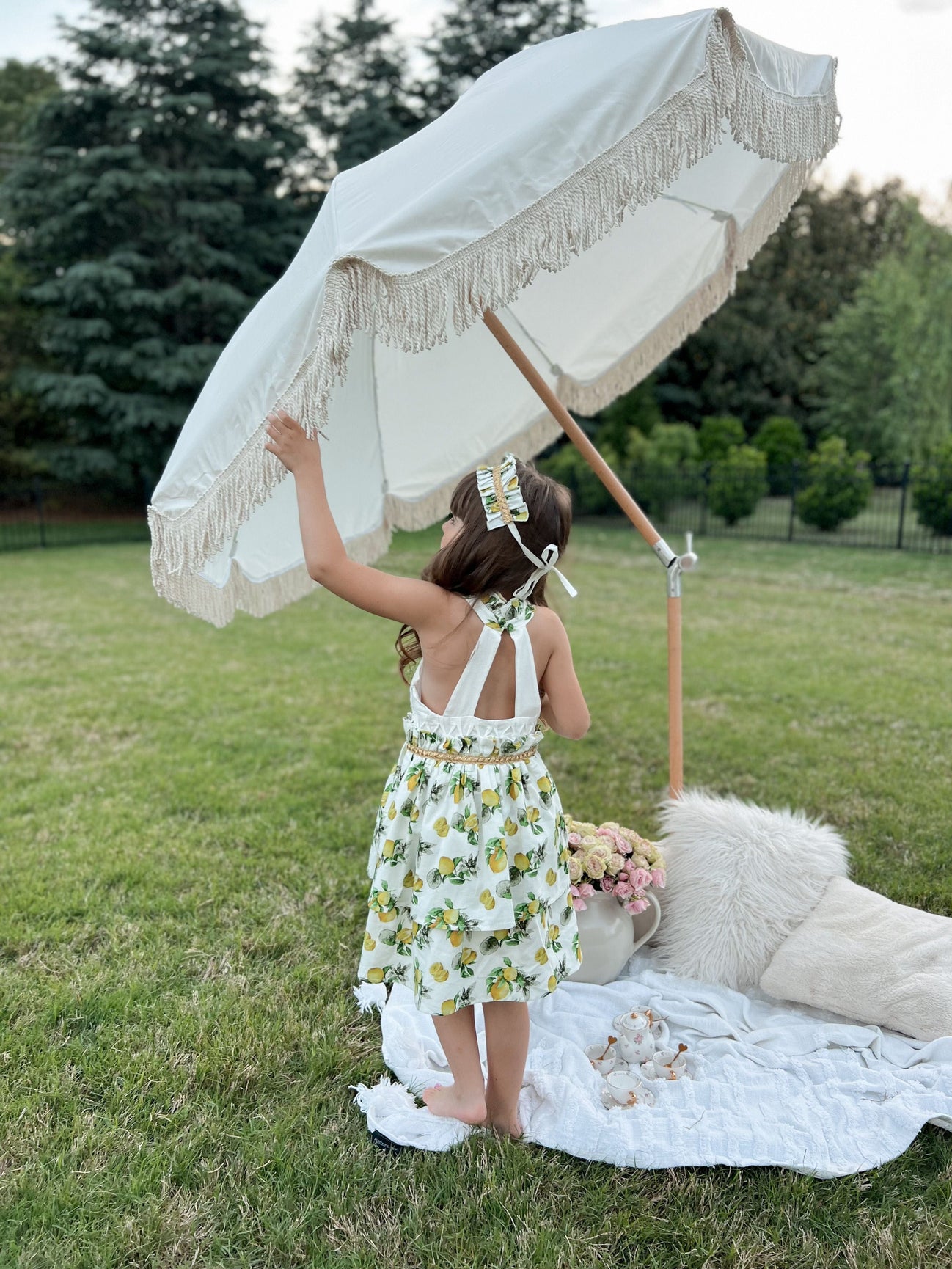 Girl | Amalfi Lemon Dress | White x Green x Yellow