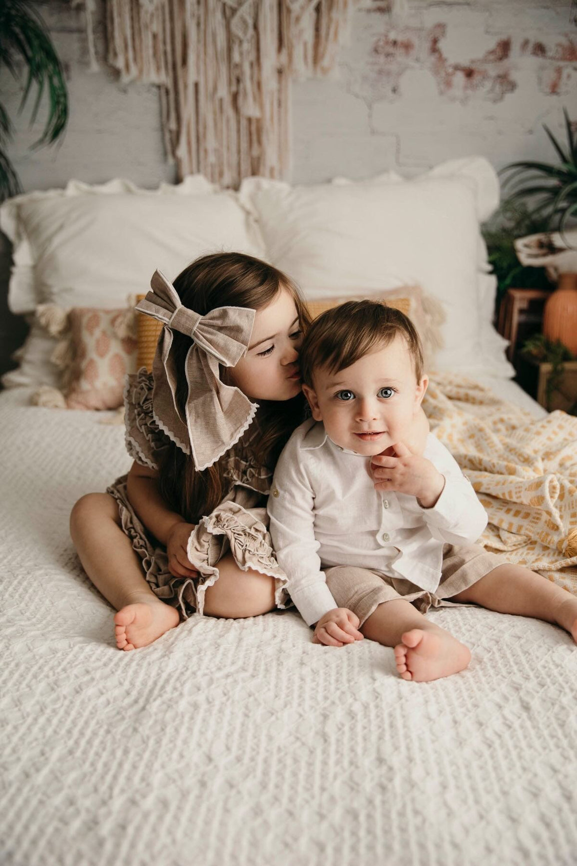 Girl | Ashlyn Linen Hair Bows | Beige