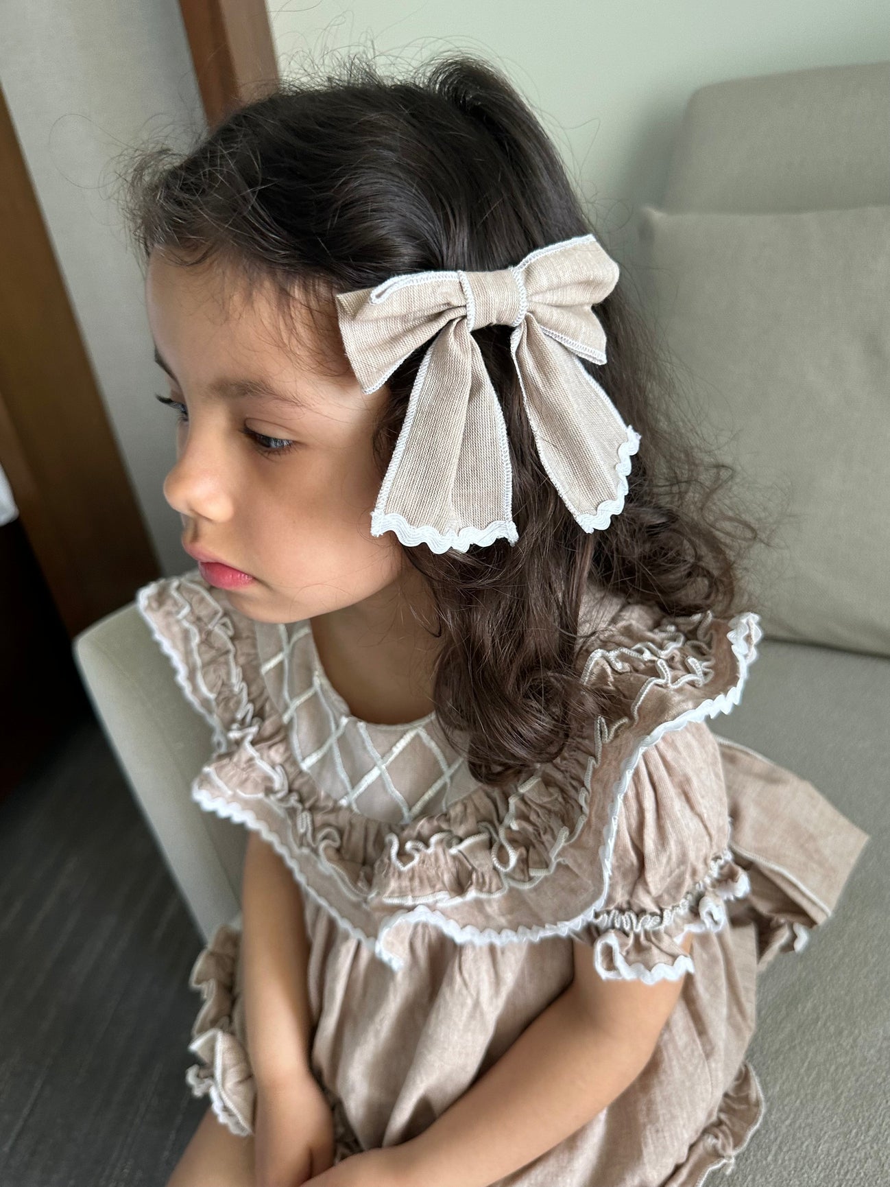Girl | Ashlyn Linen Hair Bows | Beige