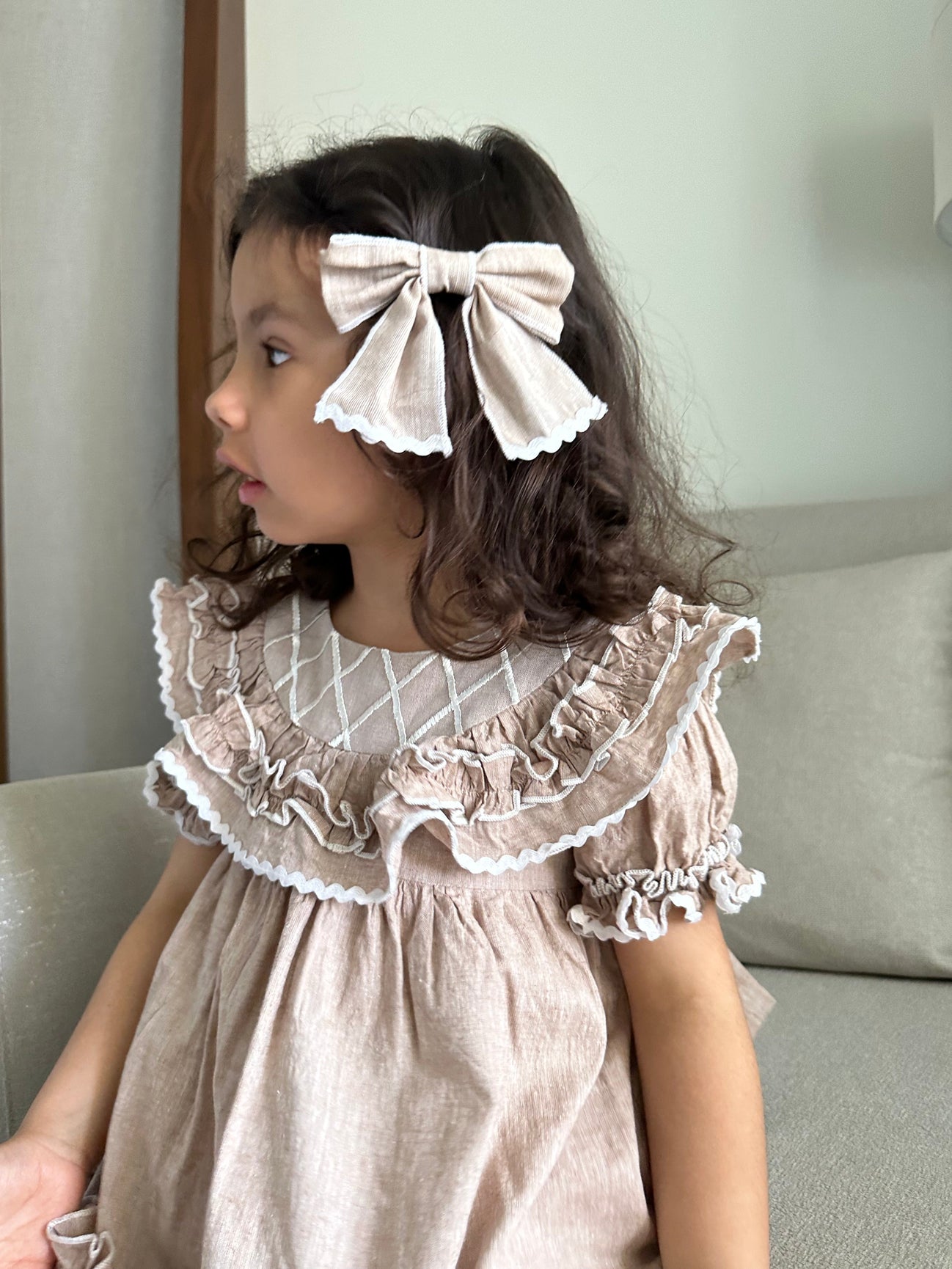 Girl | Ashlyn Linen Hair Bows | Beige
