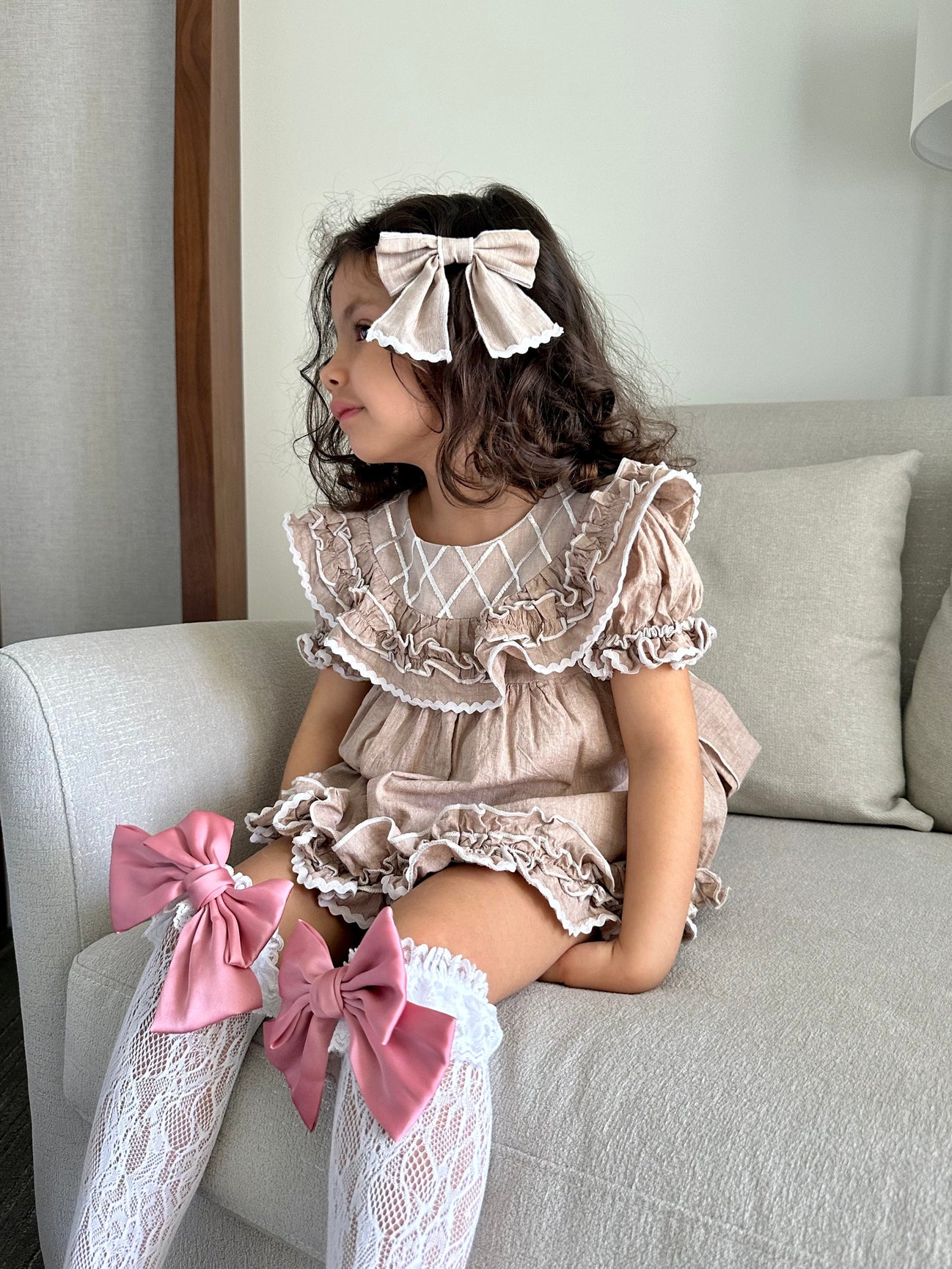Girl | Ashlyn Linen Hair Bows | Beige