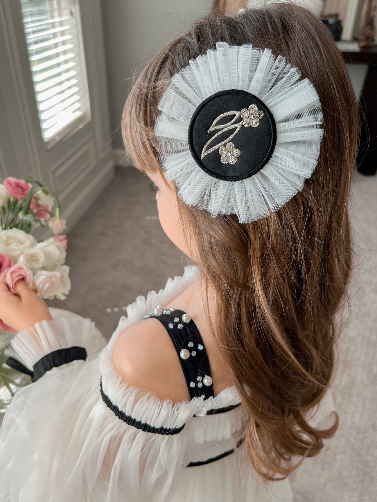 Girl | Aurora Embroidered and Hair Clip | White x Black