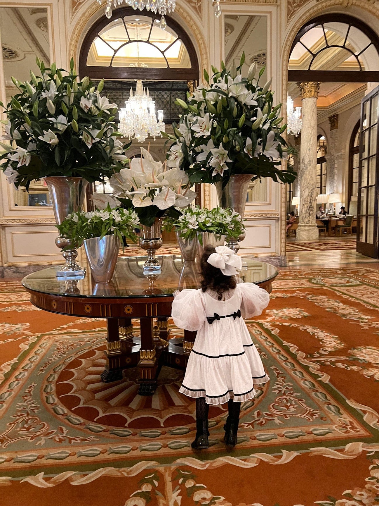 Girl | Aurora Ivory Velour Dress with Tulle Puff Sleeves