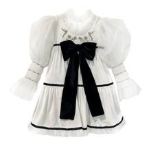 Girl | Aurora Ivory Velour Dress with Tulle Puff Sleeves