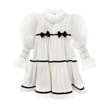 Girl | Aurora Ivory Velour Dress with Tulle Puff Sleeves
