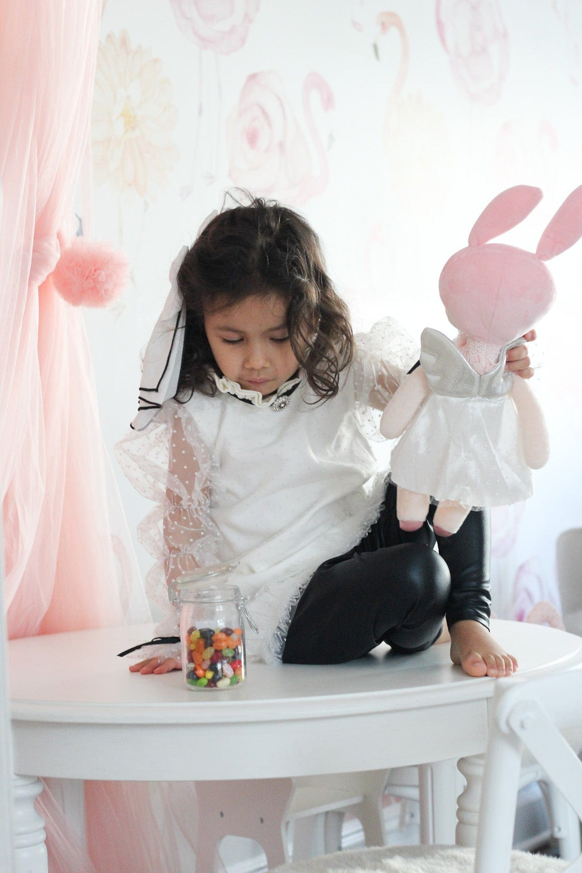 Girl | Brianna Tunic and Pants Set | White x Black