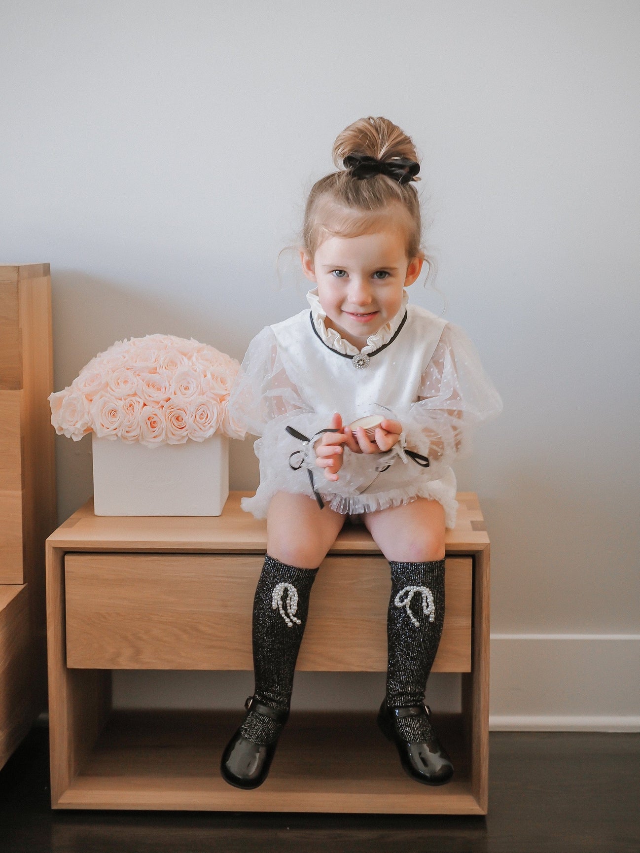 Girl | Brianna Tunic and Pants Set | White x Black