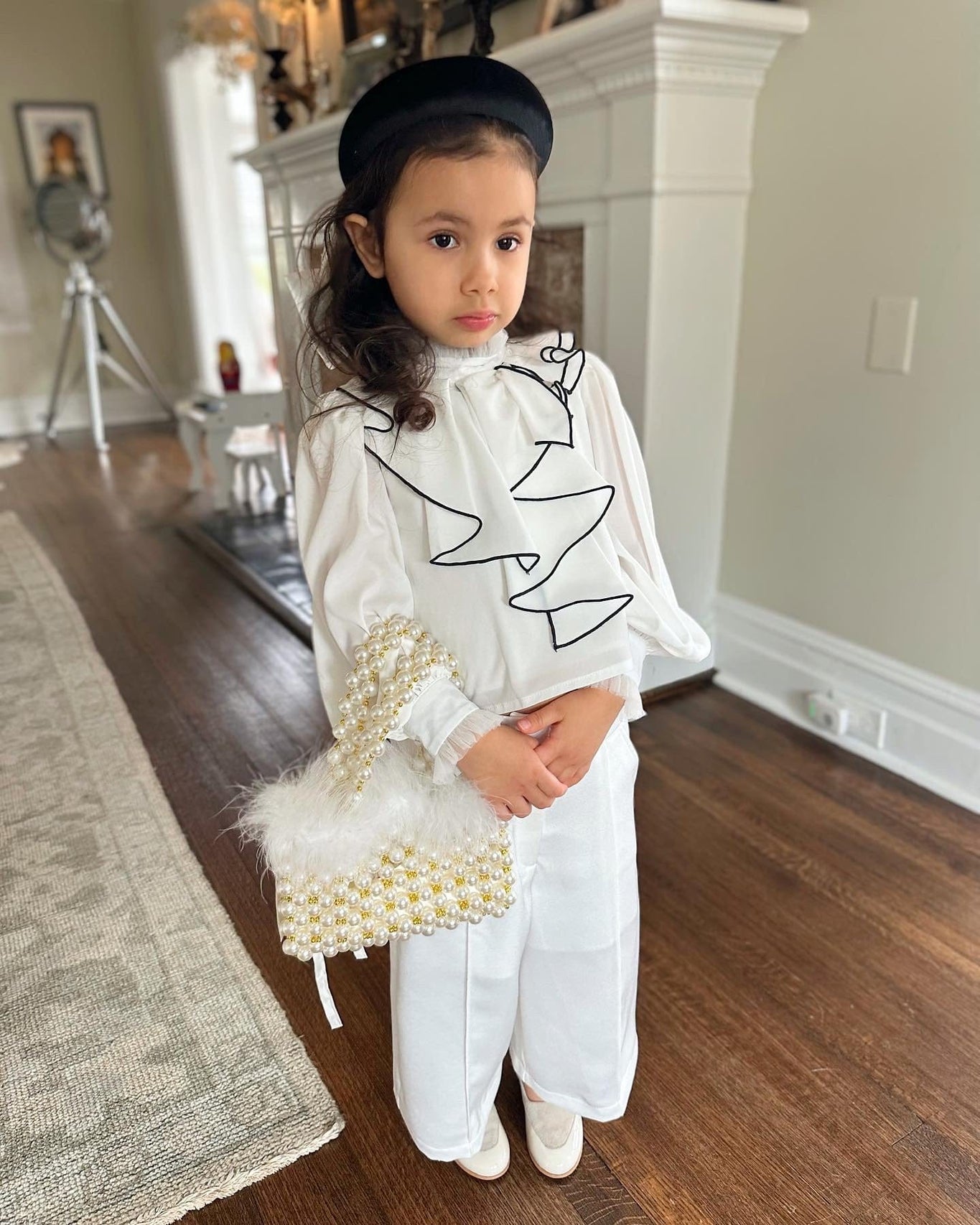 Girl | Gwen Blouse With Ruffle Trim | White x black