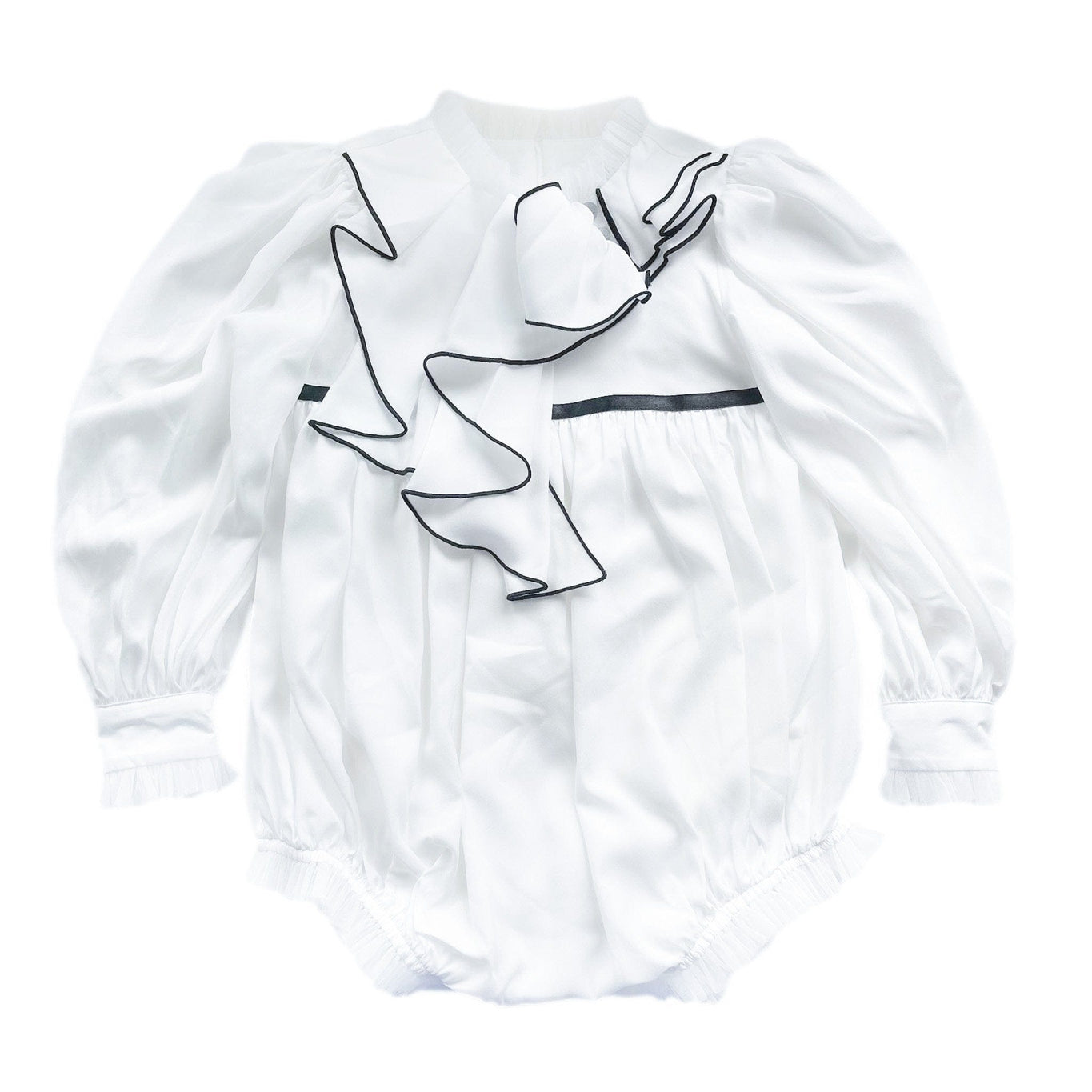 Girl | Gwen Romper with Ruffle Trim | White x Black