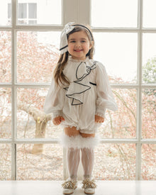 Girl | Gwen Romper with Ruffle Trim | White x Black