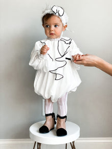 Girl | Gwen Romper with Ruffle Trim | White x Black