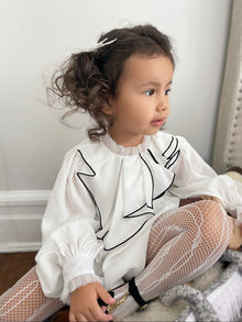 Girl | Gwen Romper with Ruffle Trim | White x Black