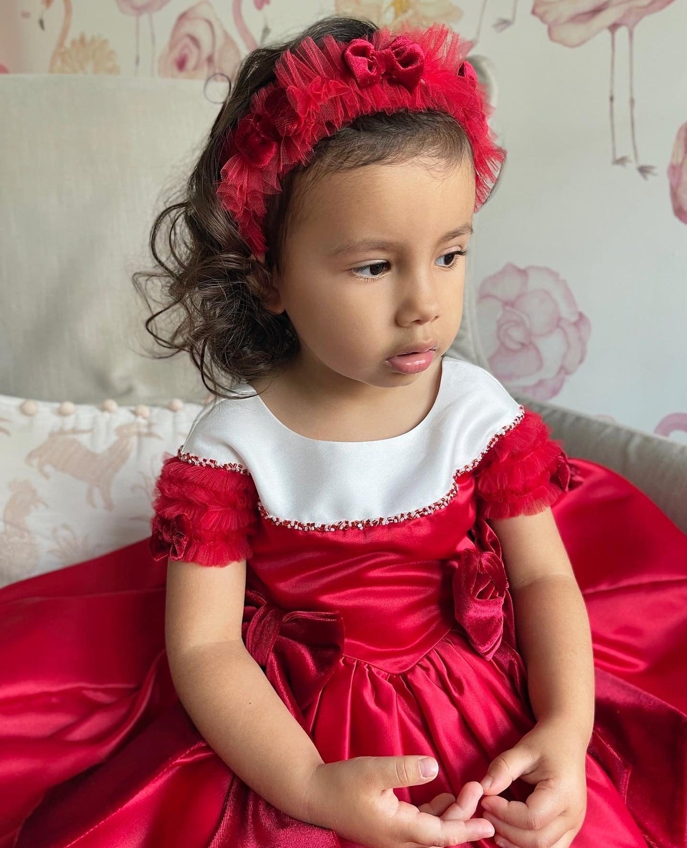 Girl | Holly Velvet Bow Headband | Red