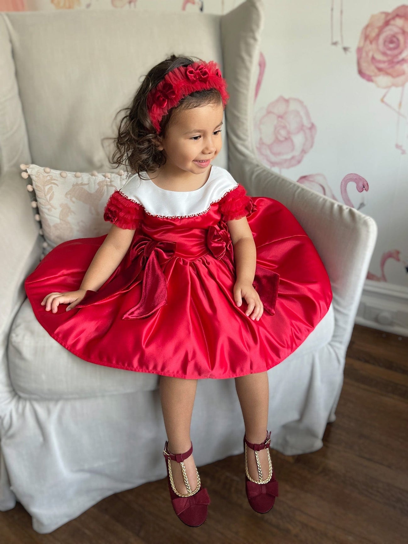 Girl | Holly Velvet Bow Headband | Red