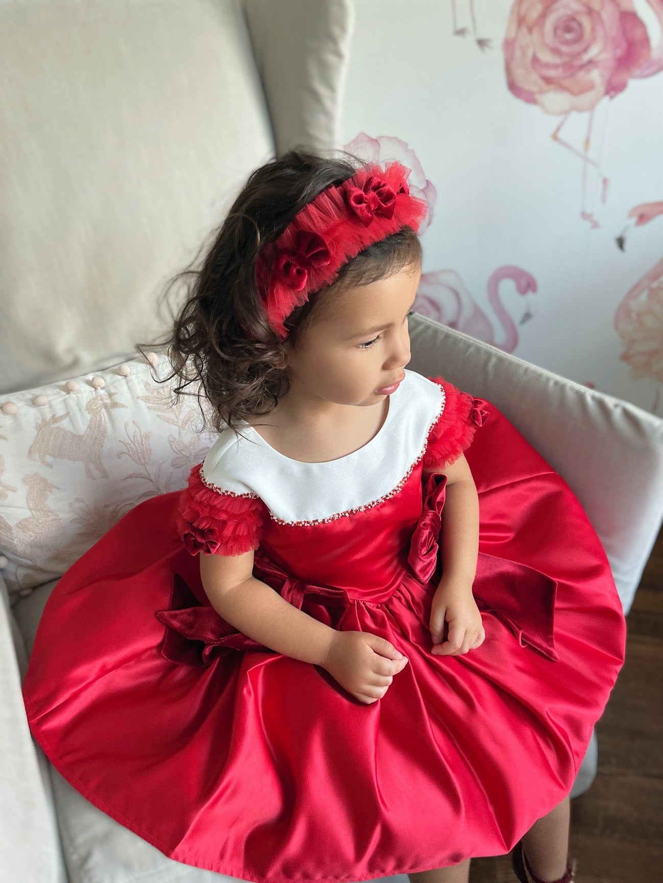 Girl | Holly Velvet Bow Headband | Red