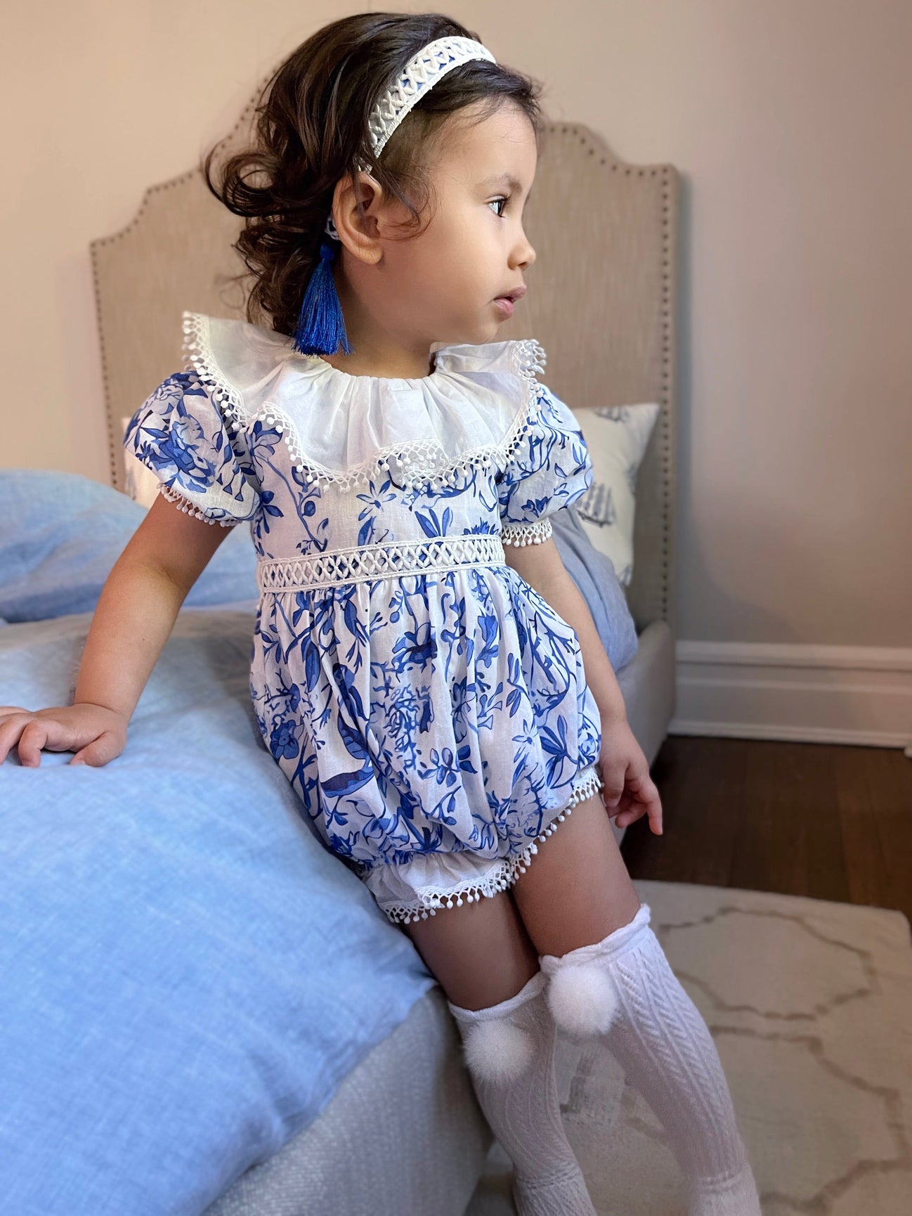 Girl | Jaylin Tassels Headband | White x Blue