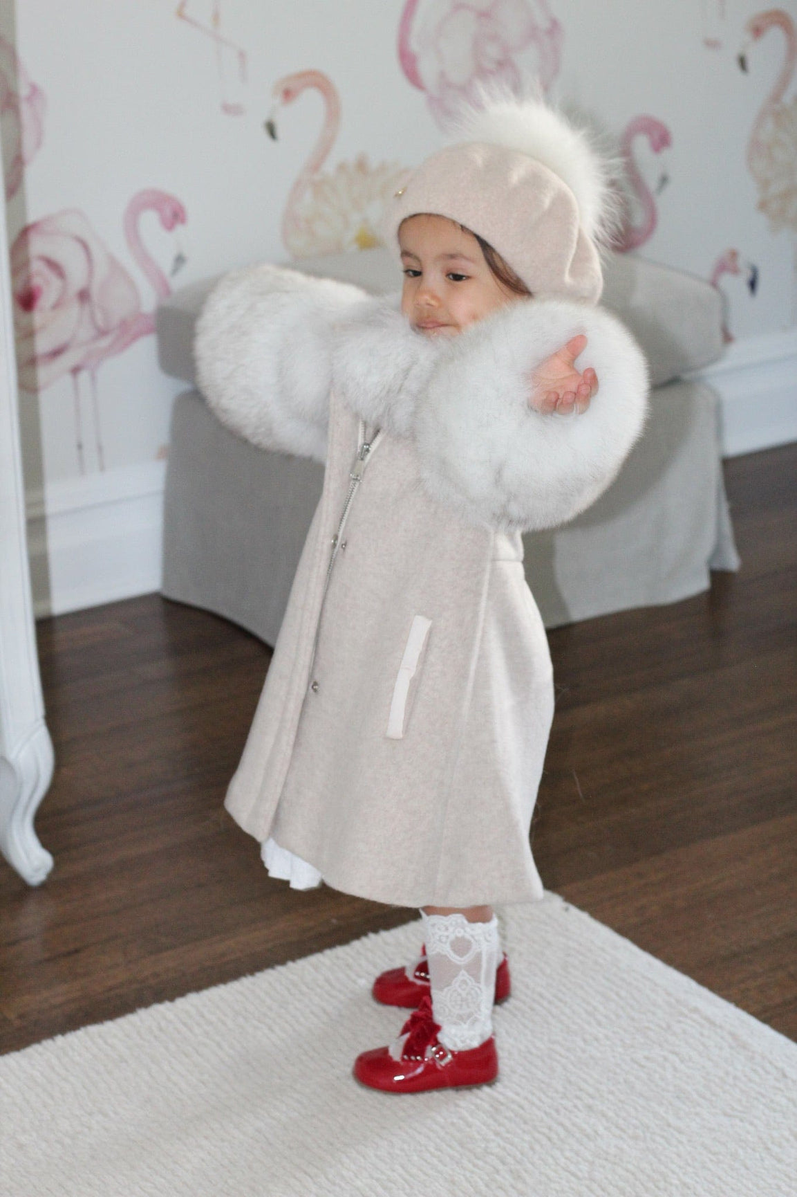 Girl | Karenina Grey Fur Wool Coat | Gray