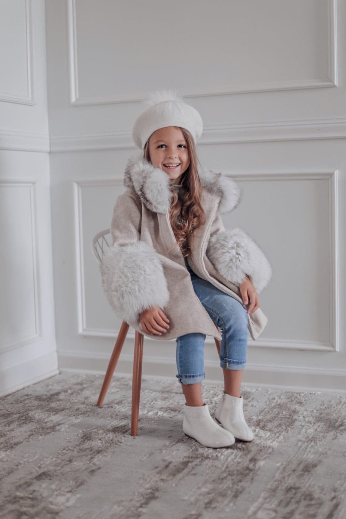 Girl | Karenina Grey Fur Wool Coat | Gray