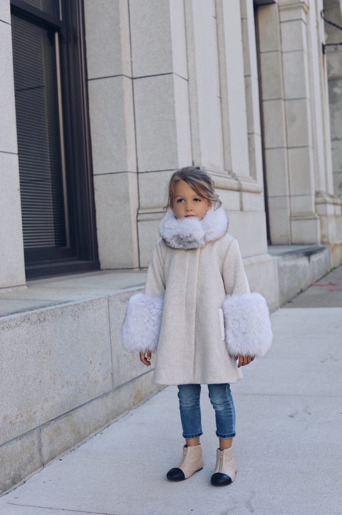 Girl | Karenina Grey Fur Wool Coat | Gray