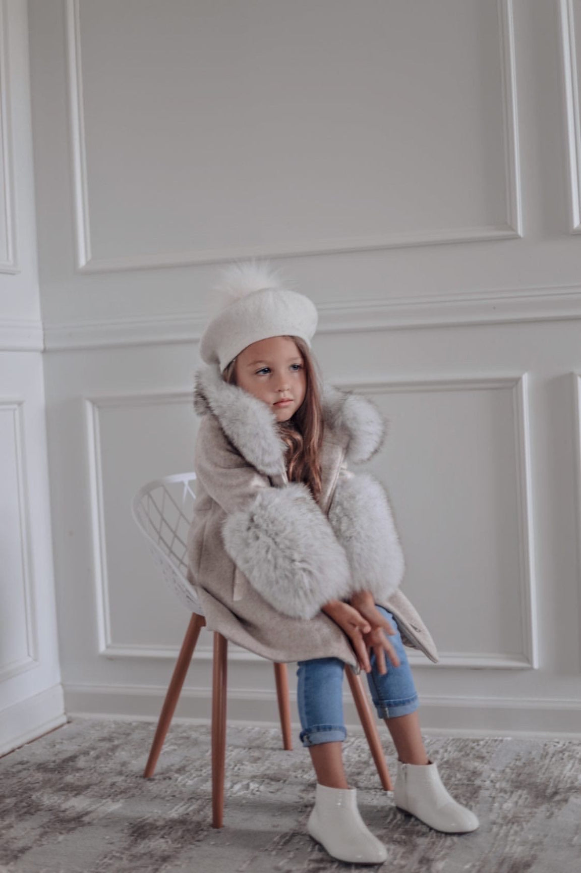 Girl | Karenina Grey Fur Wool Coat | Gray