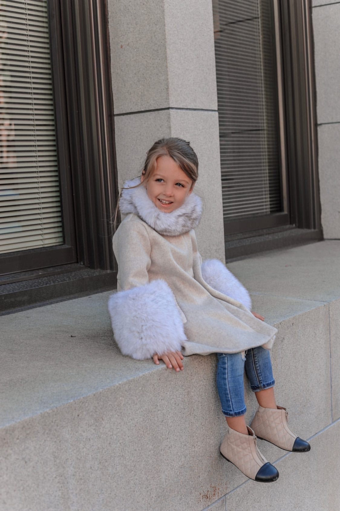 Girl | Karenina Grey Fur Wool Coat | Gray