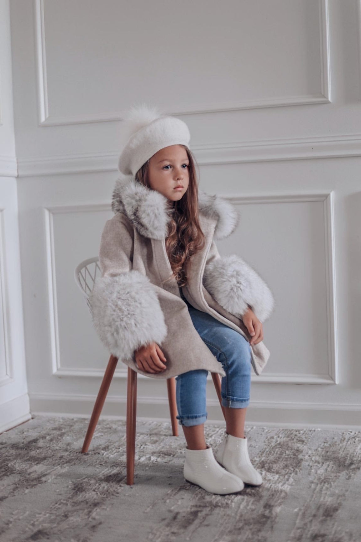 Girl | Karenina Grey Fur Wool Coat | Gray