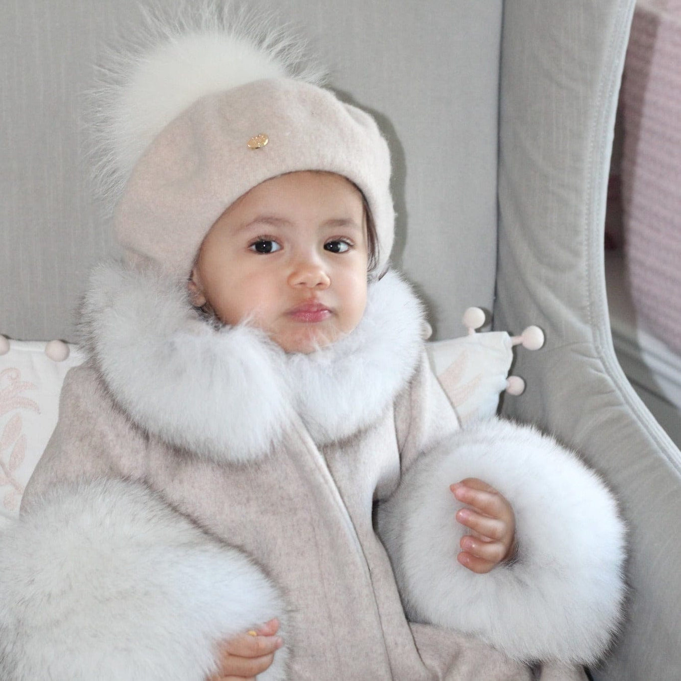Girl | Karenina Grey Fur Wool Coat | Gray