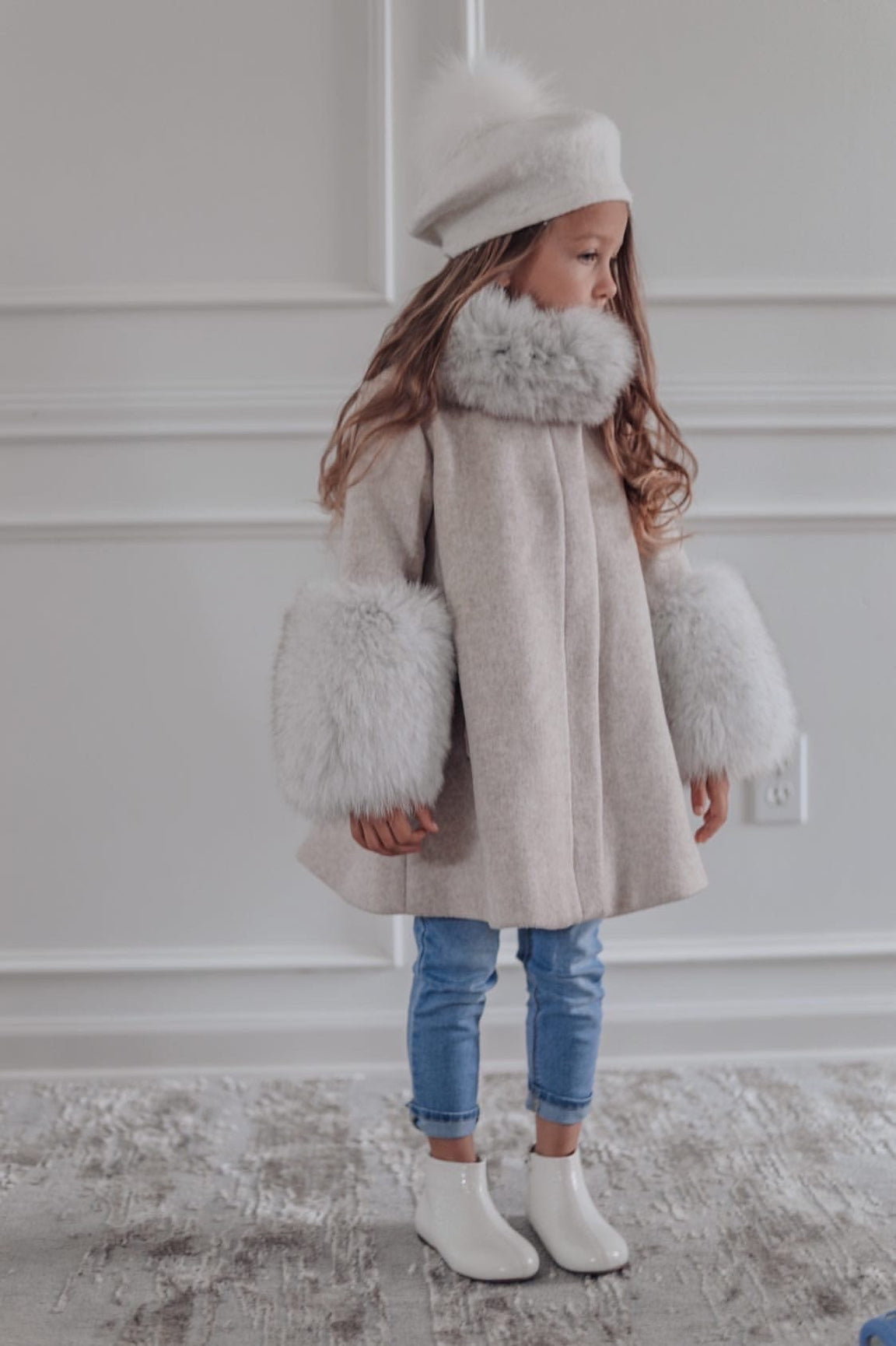 Girl | Karenina Grey Fur Wool Coat | Gray