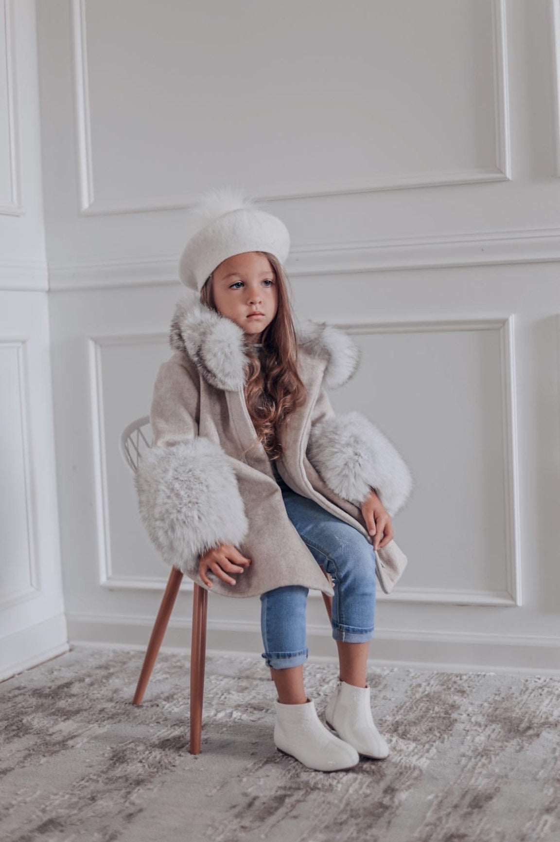 Girl | Karenina Grey Fur Wool Coat | Gray