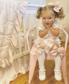 Girl | Lana Ruffle Socks with Poms and Bows Bow | White x Blush Pink