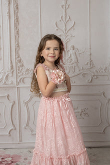 Girl | Molly Tweed Top and Lace Skirt Set | Pink